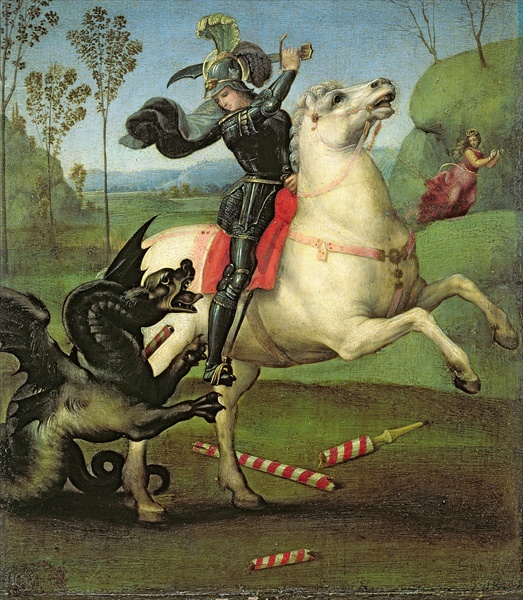 San Jorge y el dragón, (1504) obra de Rafael Sanzio, Museo del Louvre, París
